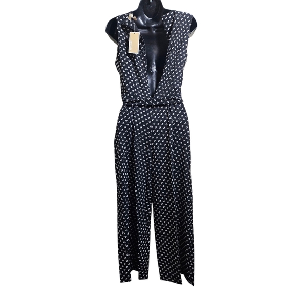 Michael Kors Sleeveless Jumpsuit Crop Pants 4 Black White Polka - Picture 2 of 9